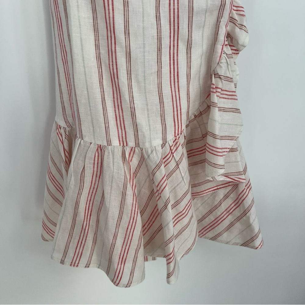 Rebecca Taylor Linen Yarn Striped Ruffle Wrap Mini Dress Sleeveless Size 4 - Picture 4 of 10